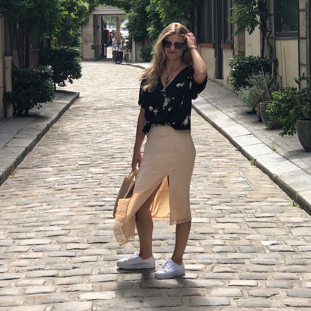 Free people peach midi slip skirt